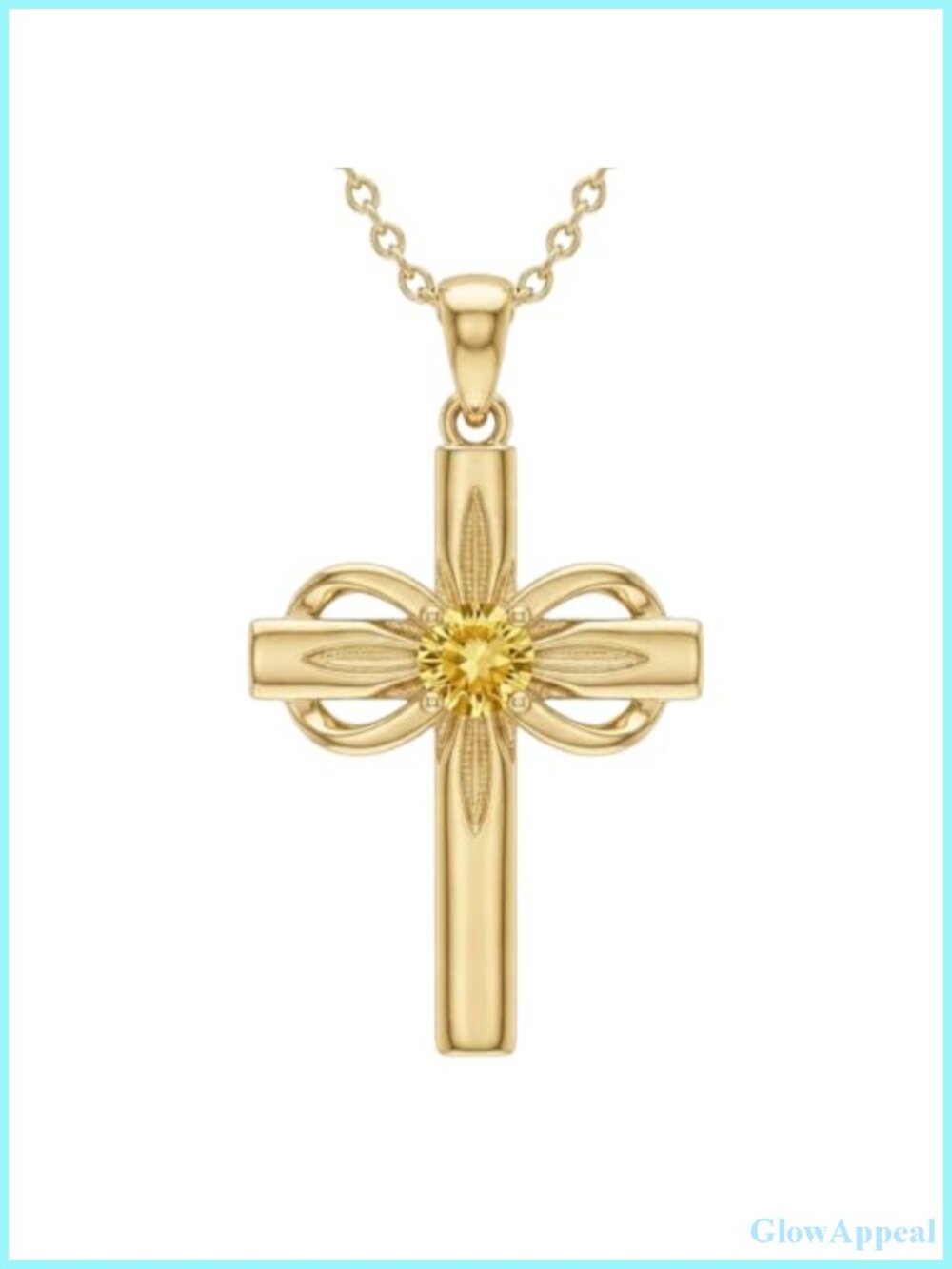 14K Gold Plated Cross Pendant Necklace with 6mm Cubic Zirconia Birthstone